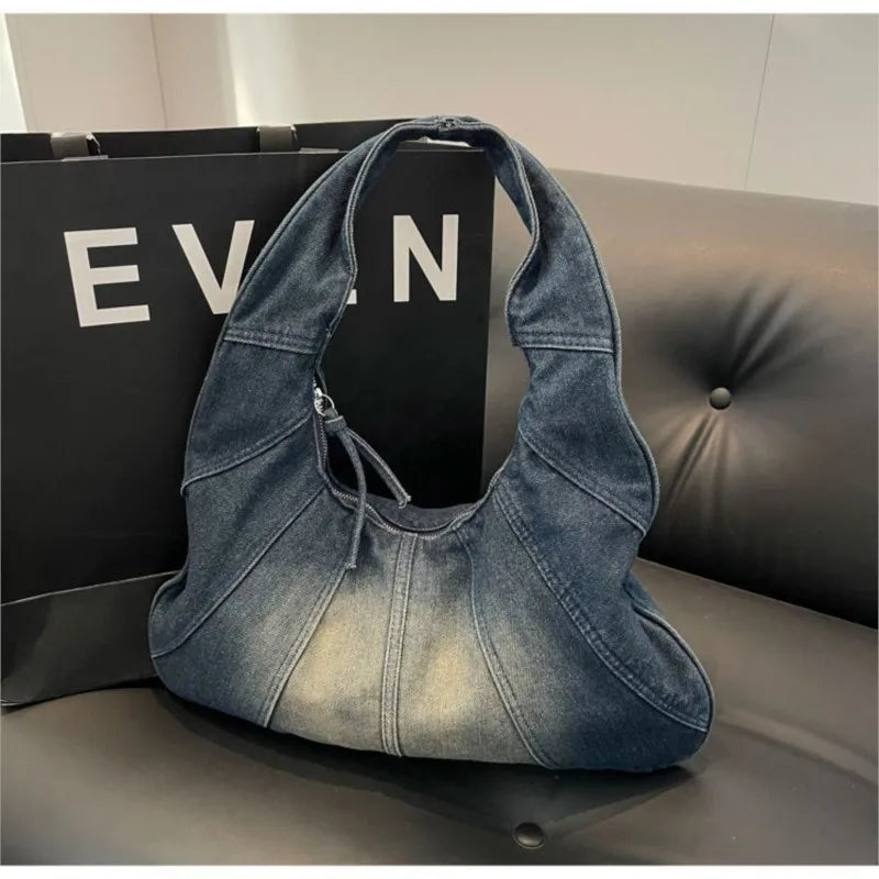 Mimicun  -  Vintage Denim Hobos Bag Women Y2k Grunge Zipper Chic Casual Handbag Shoulder Bags Female Retro Harajuku Bolso Mujer