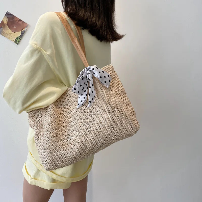 Mimicun Summer Large-capacity Shoulder Bag Women's New Korean Version Trendy Fashion Straw Breathable cool Handbag Ladies Tote Bag