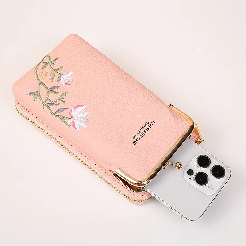 Mimicun  -  Women's Long Embroidered Mobile Phone bag Female Shoulder Straps Handbag Crossbody Bag Ladies Wallet Coin Purses Cards Holder