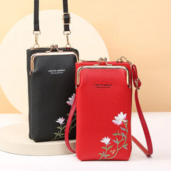 Mimicun  -  Women's Long Embroidered Mobile Phone bag Female Shoulder Straps Handbag Crossbody Bag Ladies Wallet Coin Purses Cards Holder