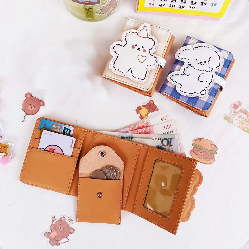 Mimicun  -  Cute Bear Women Wallet Money Bag Short Coin Purse Female Student Cartoon Card Holder Leather Card Bag Three Fold Wallet Clutch