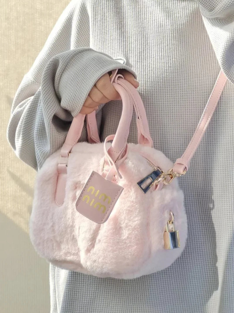 Mimicun  -  Sweet Handbags for Women Pink Messenger Bag Trendyol Cute Lady Casual Furry Kawaii Japanese Cotton Shoulder Bag