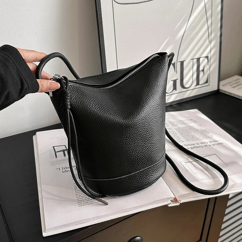 Mimicun  -  Luxury Bag Woman Saddle Bag 100% Genuine Leather Bucket Bag Casual Bag Large Capacity Shoulder Brand Crossbody Lady Handbag