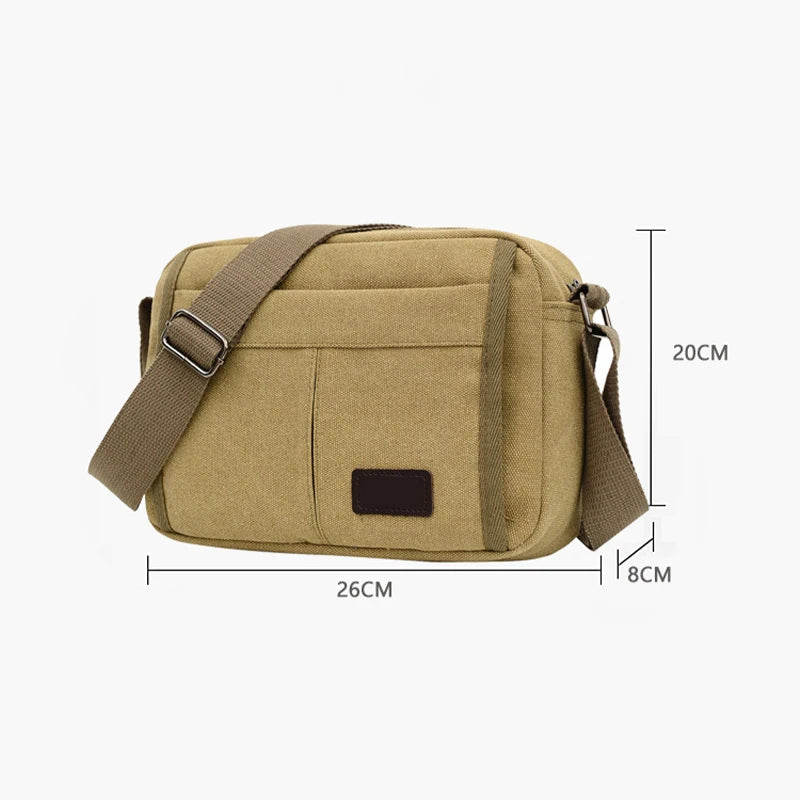 Mimicun Men's Retro Canvas Shoulder Bag Sports and Leisure Messenger Bag Simple Crossbody Bag Horizontal Small Square Sling Bag