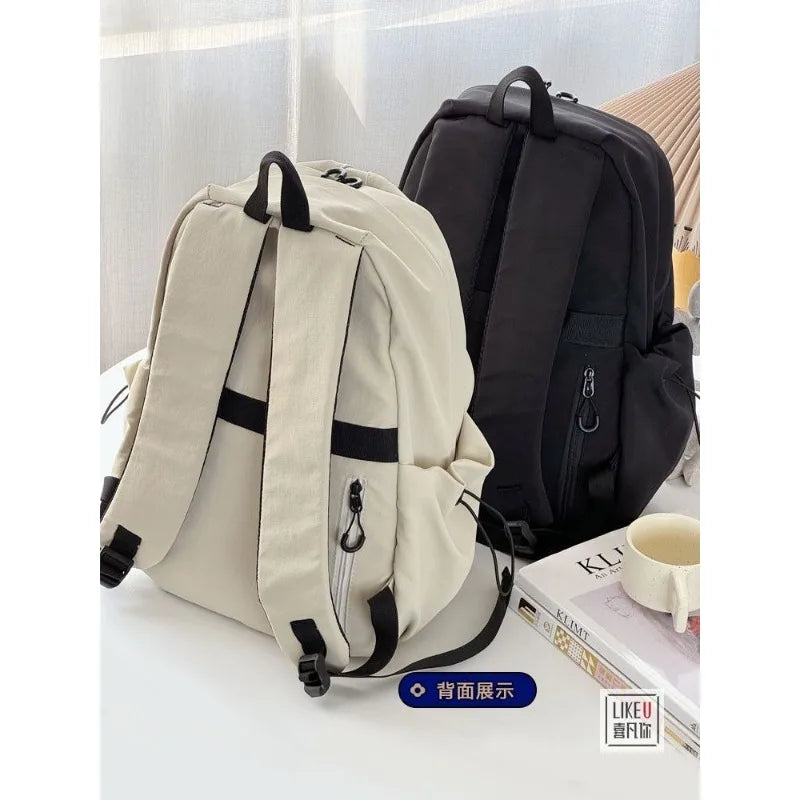 Mimicun Original Design Korean Simple Solid Color Zipper Computer Backpack College High School Bag Campus Commuting Bag Nylon Waterproof