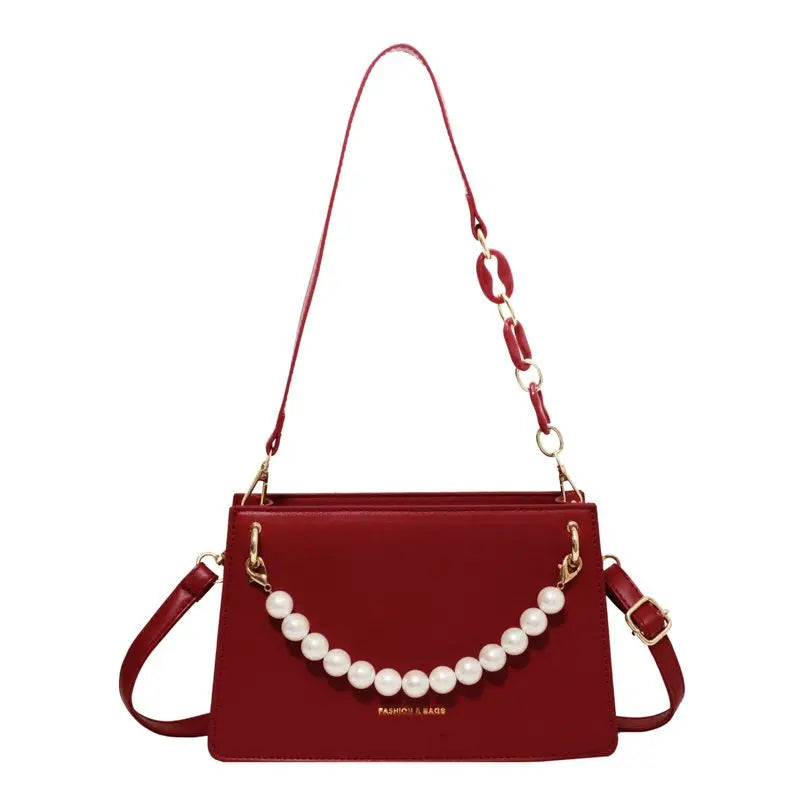 Mimicun  -  fancy bags  New Red Shoulder Bag Women High-capacity Wedding Underarm Bag Elegant Pearl Tote Bag Autumn Simple Solid Bolsas Сумка