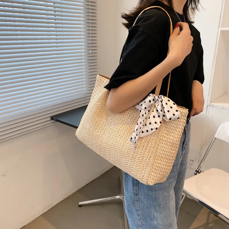 Mimicun Summer Large-capacity Shoulder Bag Women's New Korean Version Trendy Fashion Straw Breathable cool Handbag Ladies Tote Bag